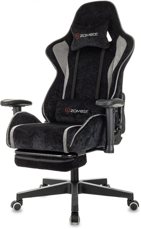 Кресло игровое Zombie Drift/F черный/серый крестов. пластик подст.для ног