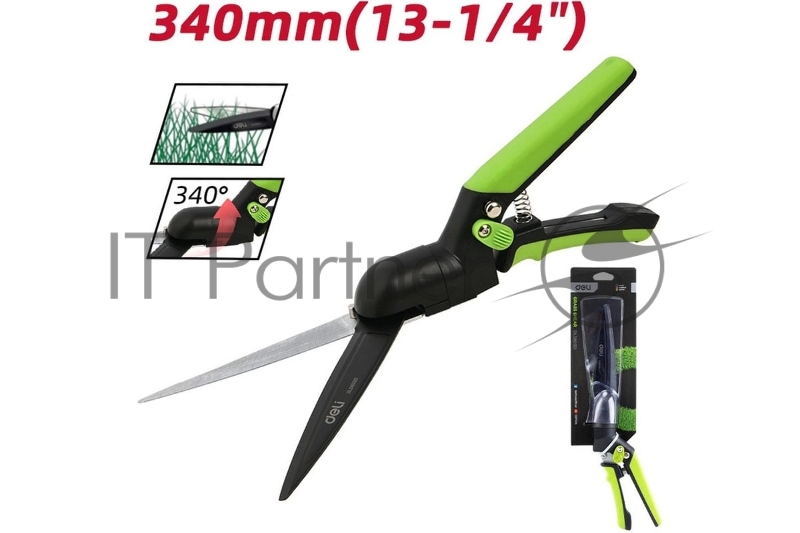 Ножницы газонные Deli DL580351 340мм, тефлоновое покрытие, сталь SK5, возвратная пружина, противоскользящие рукоятки