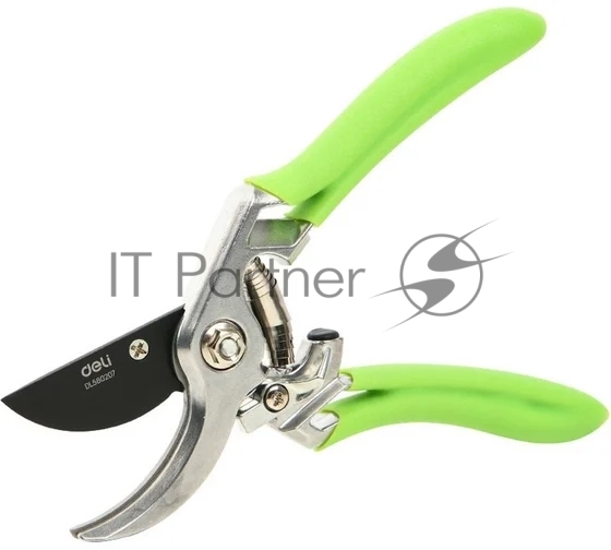Секатор садовый Deli DL580207 цельнокованный, лезвия с тефлоновым покрытием, длина 215мм, макс. диаметр резки 12мм, сталь SK5