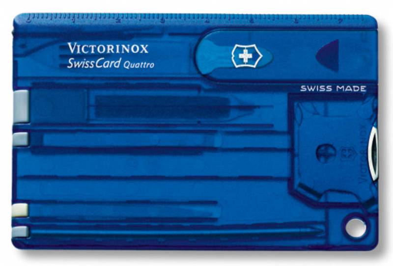 Швейцарская карта Victorinox SwissCard Quattro (0.7222.T2) синий полупрозрачный коробка подарочная