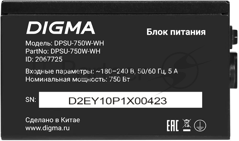 Блок питания Digma ATX 750W DPSU-750W-WH 80 PLUS WHITE (20+4pin) APFC 120mm fan 6xSATA RTL