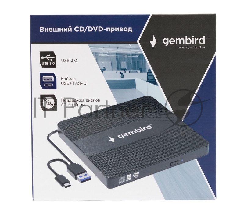 Внешний CD/DVD привод USB 3.0 Gembird DVD-USB-03C пластик, черный