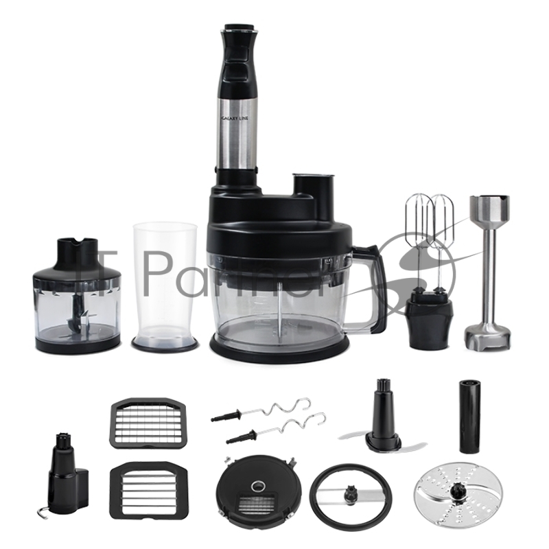 Многофункциональный погружной блендер GALAXY LINE GL 2168, черный, 2000 Вт, DC- мотор, защита от перегрева, насадка-блендер из нержавеющей стали AISI304 с четырехлопастным ножом, редуктор миксера (насадка-венчики, насадка для замешивания теста из AIS