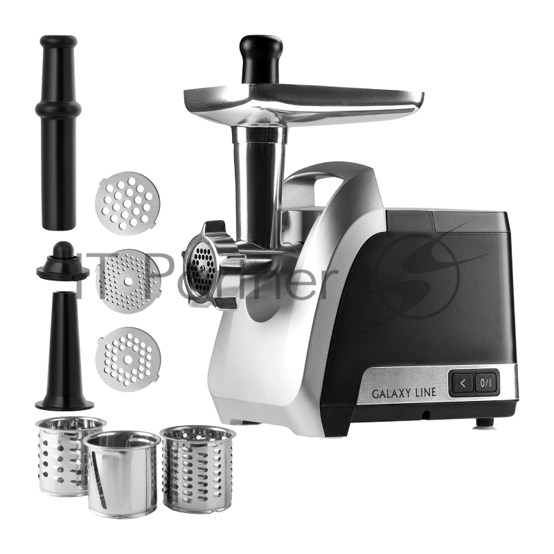 Мясорубка электрическая GALAXY LINE GL 2423, черная, 2200 Вт, 2,6 кг/мин, функция «Реверс», три диска для приготовления фарша - 3 мм, 5 мм и 7 мм, насадки для приготовления колбасок и кеббе, 3 насадки для овощерезки, металлический лоток, защита двиг