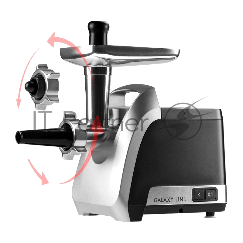 Мясорубка электрическая GALAXY LINE GL 2423, черная, 2200 Вт, 2,6 кг/мин, функция «Реверс», три диска для приготовления фарша - 3 мм, 5 мм и 7 мм, насадки для приготовления колбасок и кеббе, 3 насадки для овощерезки, металлический лоток, защита двиг