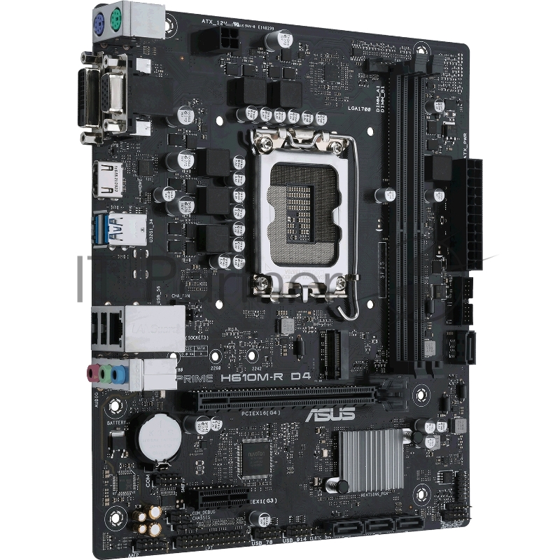 Материнская плата ASUS PRIME H610M-R D4-SI, LGA 1700, Intel H610, 2xDDR4, 4xSATA, 1xM.2 PCIe 3.0 x4, 1xPCI-E 4.0 x16, 1xPCI-E x1, 1xHDMI, 1xDVI, 1xVGA, 2xUSB-A 2.0, 2xUSB-A 3.2 Gen 1, 1x 1Gb LAN, 3x3.5 мм, 7.1, mATX