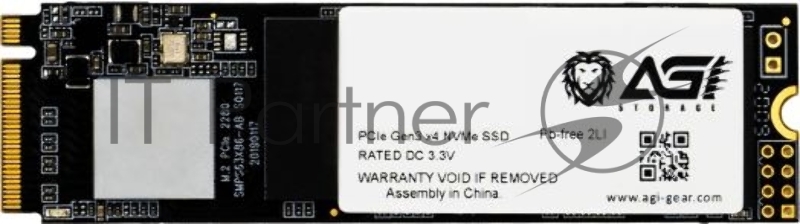 Накопитель SSD AGI 512GB M.2 2280 AI198 Client SSD PCIe Gen3x4 with NVMe, 2059/1636, IOPS 176/252K, MTBF 1.6M, 3D TLC, 200TBW, 0,36DWPD, RTL