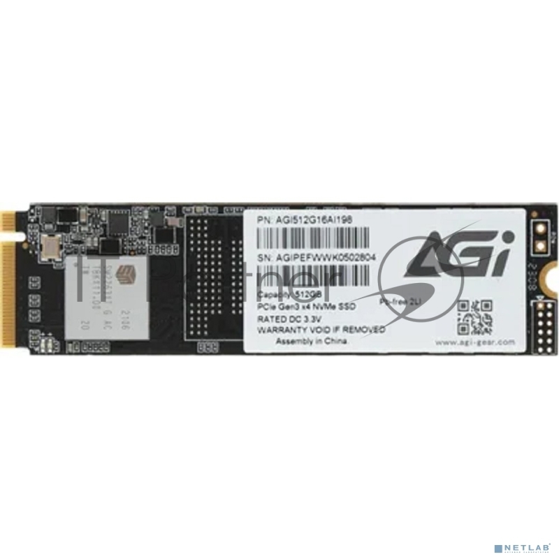 Накопитель SSD AGI 512GB M.2 2280 AI198 Client SSD PCIe Gen3x4 with NVMe, 2059/1636, IOPS 176/252K, MTBF 1.6M, 3D TLC, 200TBW, 0,36DWPD, RTL