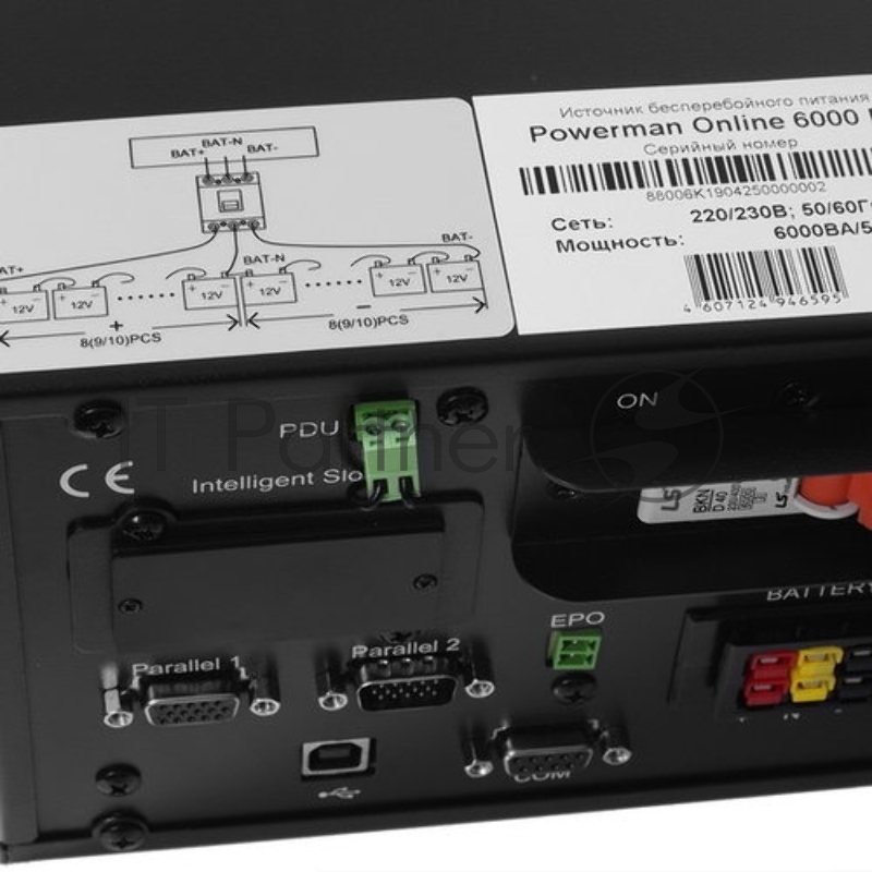 ИБП POWERMAN Online 10000 RT, LCD, двойного преобразования, стоечный/напольный, 10000ВА, 9000Вт, 2 розетки IEC 320 С13 2 шт+клеммная колодка. Защита от КЗ, импульсных всплесков сети, перегрузки, разряда и перезаряда батареи, USB, RS232, SNMP, EPO/ UP