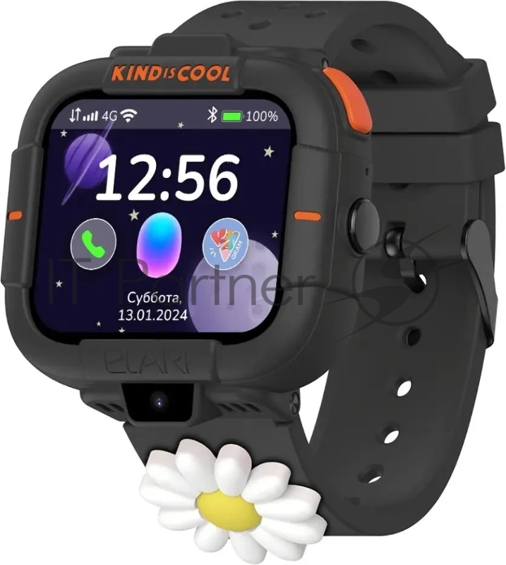 Смарт-часы Elari Маша и Медведь 1.76 IPS корп.черный силикон рем.черный (KP-MB-BLK)