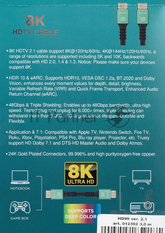 Кабель аудио-видео Premier 12392 HDMI (m)/HDMI (m) 3м. позолоч.конт. черный