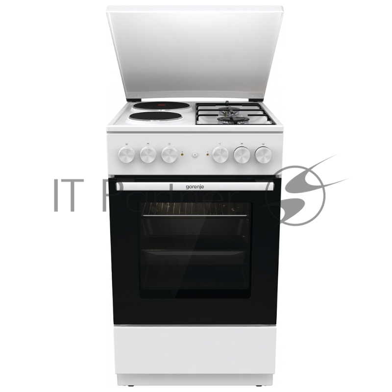 Комбинированная плита Gorenje GK5A12WG, полезный объем 68 л, очистка паром AquaClean, сводчатая форма духовки, механическое управление, электроподжиг, цвет белый