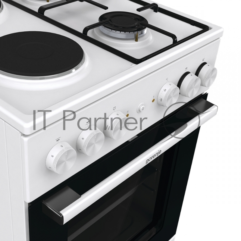 Комбинированная плита Gorenje GK5A12WG, полезный объем 68 л, очистка паром AquaClean, сводчатая форма духовки, механическое управление, электроподжиг, цвет белый