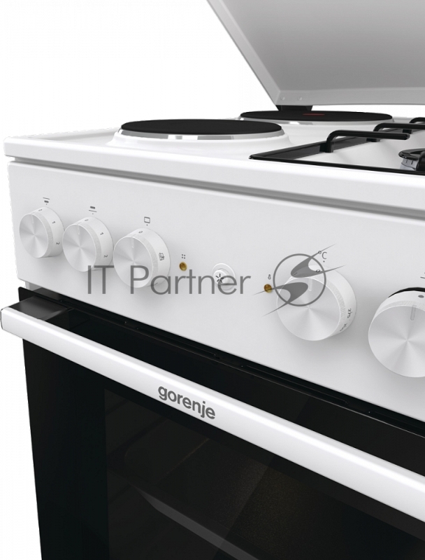 Комбинированная плита Gorenje GK5A12WG, полезный объем 68 л, очистка паром AquaClean, сводчатая форма духовки, механическое управление, электроподжиг, цвет белый