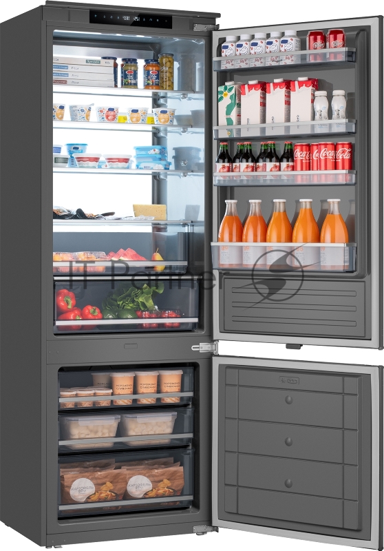 Встраиваемый холодильник Weissgauff WRKI 1970 INV. INOX нержавеющая сталь, 341л, морозилка снизу