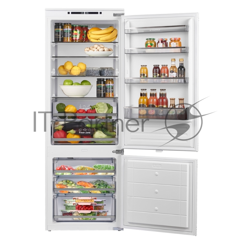 Холодильник-морозильник встраиваемый Maunfeld MBF193NFW1GR Inverter белый двухкамерный 225/57л морозилка снизу