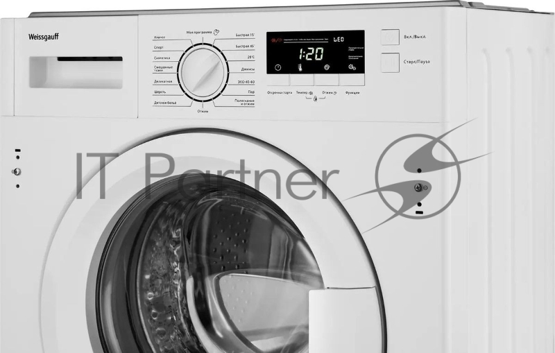 Встраиваемая стиральная машина Weissgauff WMI 6147 Inverter Steam класс:A+++, загрузка до 7кг, отжим:1400об/мин, белый