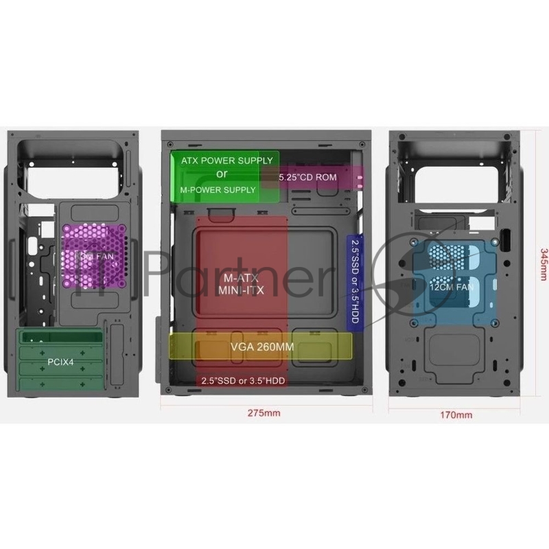 Корпус без блока питания Case Forza mATX case, black, w/o PSU, w/2xUSB3.0, no pwr cord, w/o FAN