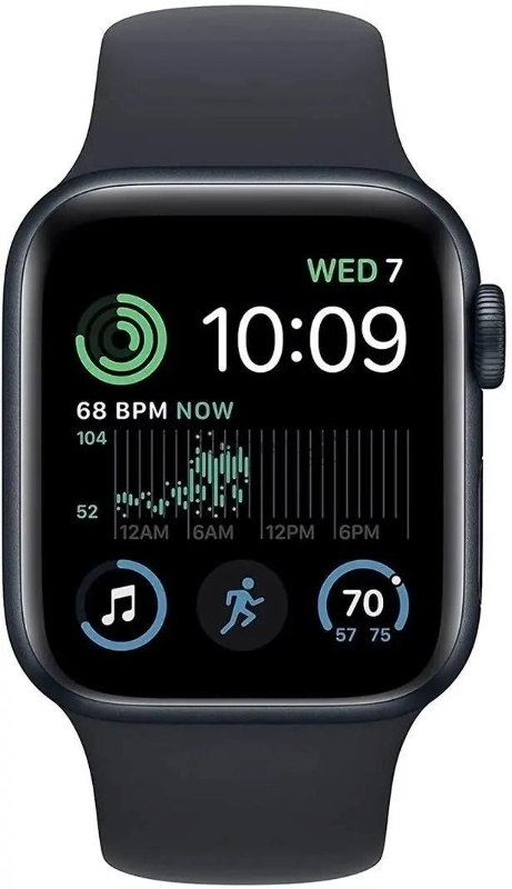 Смарт-часы Apple Watch SE 2024 A2723 44мм OLED корп.темная ночь Sport Band рем.темная ночь разм.брасл.:150-200мм (MXEK3LL/A)