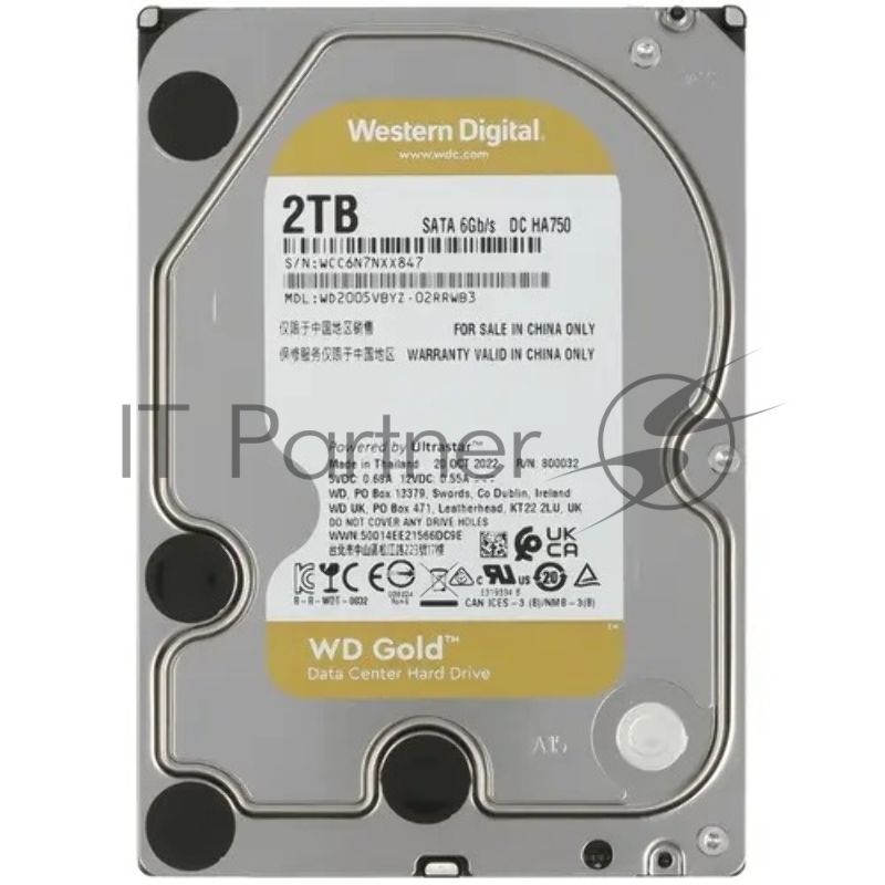 Жесткий диск Western Digital HDD SATA 2Tb GOLD WD2005VBYZ, 7200rpm, 128MB buffer, 1 year