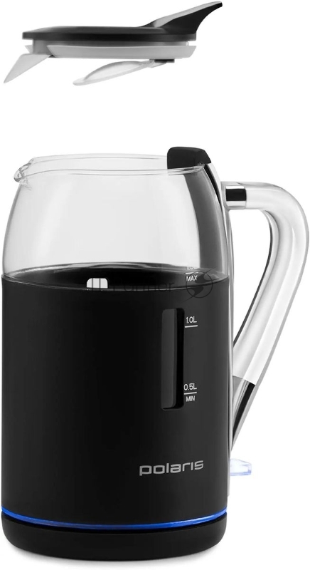 Чайник Polaris PWK-1563-СGL, 1.5л, 2200Вт, черный/прозрачный