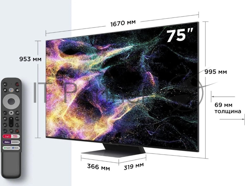 Телевизор TCL 75C845 черный 75 4K/Smart/UHD QLED 3840x2160 2160p 3 Гб Bluetooth Wi-Fi Direct Google TV