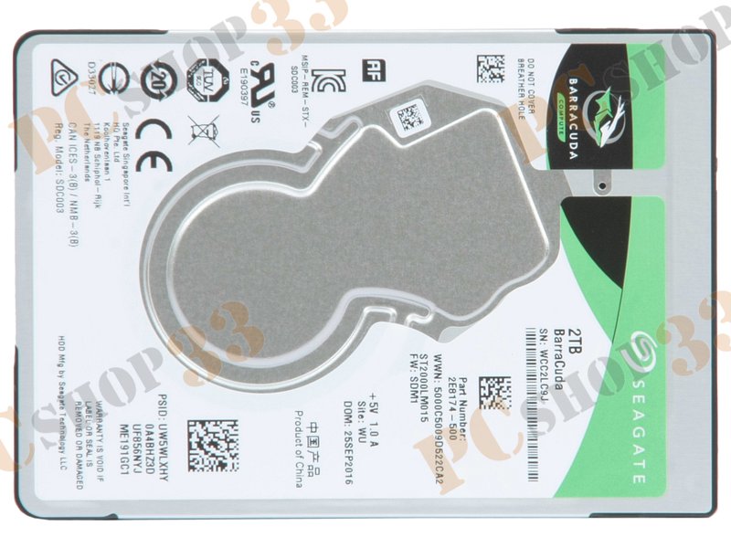 Жесткий диск 2000ГБ 2.5 Seagate BarraCuda ST2000LM015, 5400об./мин., 128МБ (SATA III)