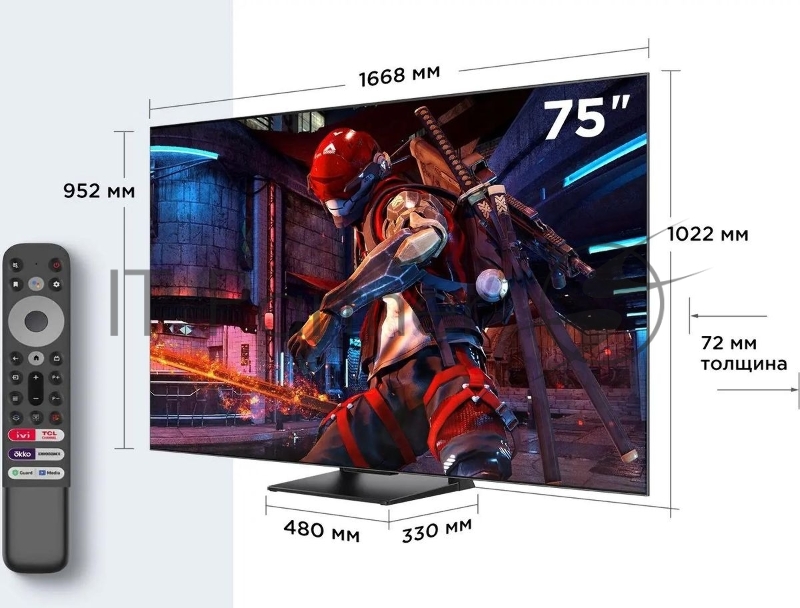 Телевизор TCL 75C745 черный 75 4K/Smart/UHD QLED 3840x2160 TV Wi-Fi Bluetooth Google TV
