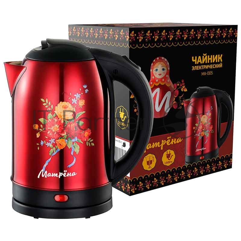 Чайник Матрена MA-005 электрический (2,0 л) стальной красный хохлома