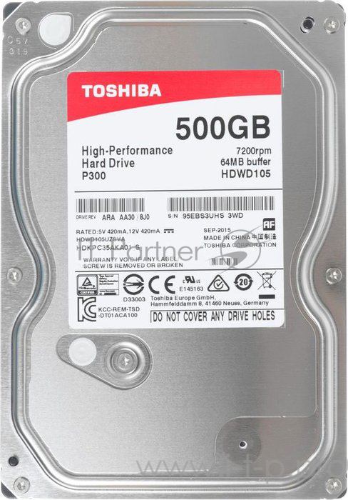 Жесткий диск Toshiba SATA-III 500Gb HDWD105UZSVA P300 (7200rpm) 64Mb 3.5