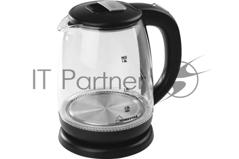 Чайник электрический Homestar HS-1018 1,8л, стекло, черный, 1500 Вт (12)