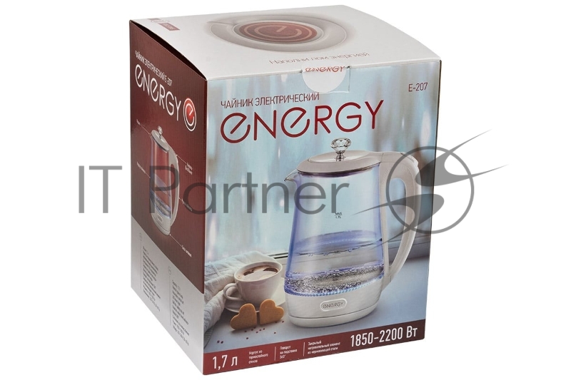 Чайник электрический Energy E-207 1.7л, стекло, пластик, белый