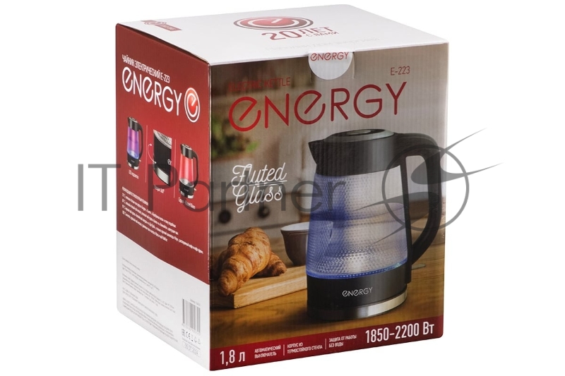 Чайник электрический Energy E-223 1.8л, рифлёное стекло, черный