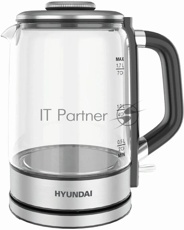 Чайник электрический Hyundai HYK-G5501 1.7л. 2200Вт серебристый/черный корпус: стекло