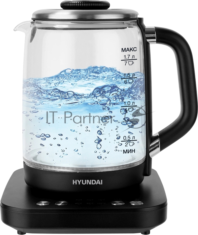 Чайник электрический Hyundai HYK-G5506 1.7л. 2200Вт черный/серебристый корпус: стекло