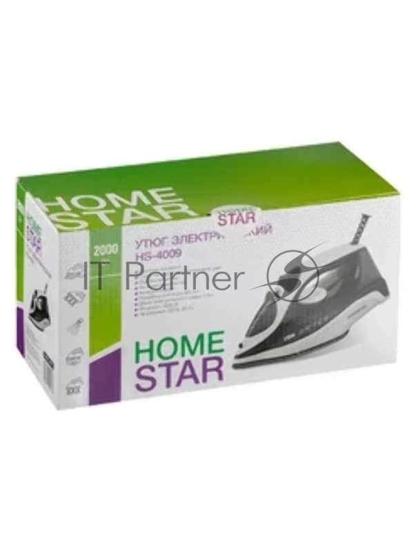 Утюг HOMESTAR HS-4009 бело-черный (2000Вт, пар, керамическая подошва, антинакипь)