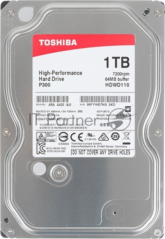 Жесткий диск 1000ГБ Toshiba P300 HDWD110UZSVA, 7200об/мин., 64МБ,3.5 (SATA III)