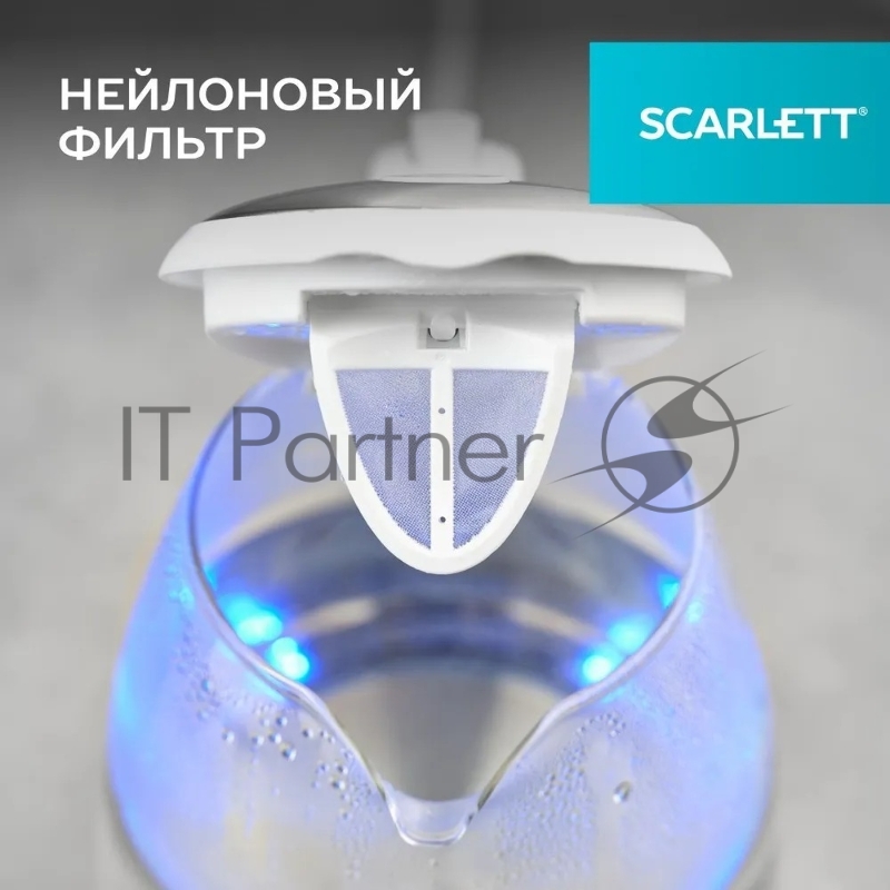 Чайник электрический Scarlett SC-EK27G104 1.7л. 2200Вт белый корпус: стекло/пластик