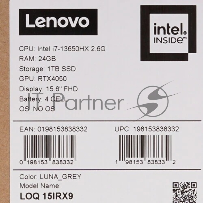 Ноутбук Lenovo LOQ 15IRX9 15.6 IPS FHD/Intel Core i7-13650HX/24Gb/1TB/RTX™ 4050 6GB GDDR6