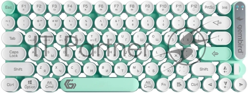 Беспроводная клавиатура Gembird KBW-9, 80кл, подсветка 6 цв, BT 5.1/радио/USB, белая