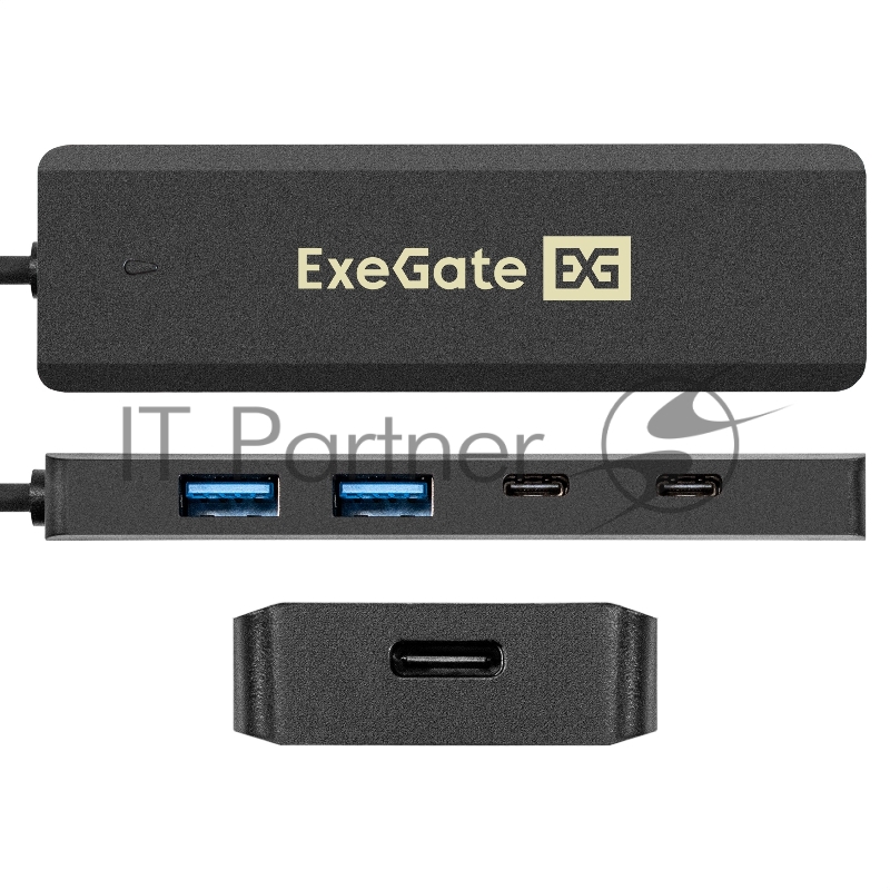 USB-Хаб (концентратор) 4-в-1 ExeGate DUB-2C2P/5G (кабель-адаптер USB 3.2 Gen1 Type C --> 2xUSB3.2 Gen1 Type-A (5G)/2xUSB3.2 Gen1 Type-C (5G), SuperSpeed USB 5Gbps, Plug&Play, черный)