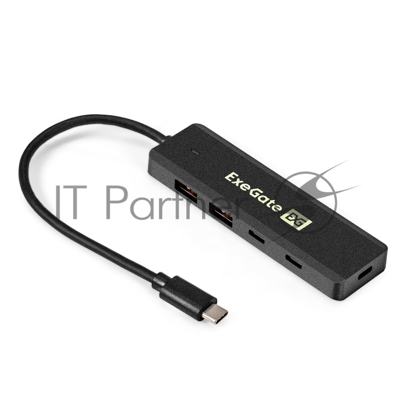 USB-Хаб (концентратор) 4-в-1 ExeGate DUB-2C2P/10G (кабель-адаптер USB 3.2 Gen2 Type C --> 2xUSB3.2 Gen2 Type-A (10G)/2xUSB3.2 Gen2 Type-C (10G), SuperSpeed+ USB 10Gbps, Plug&Play, черный)