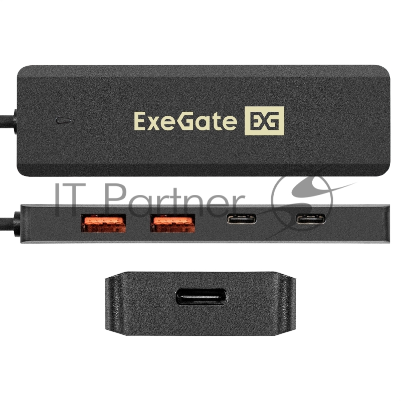 USB-Хаб (концентратор) 4-в-1 ExeGate DUB-2C2P/10G (кабель-адаптер USB 3.2 Gen2 Type C --> 2xUSB3.2 Gen2 Type-A (10G)/2xUSB3.2 Gen2 Type-C (10G), SuperSpeed+ USB 10Gbps, Plug&Play, черный)