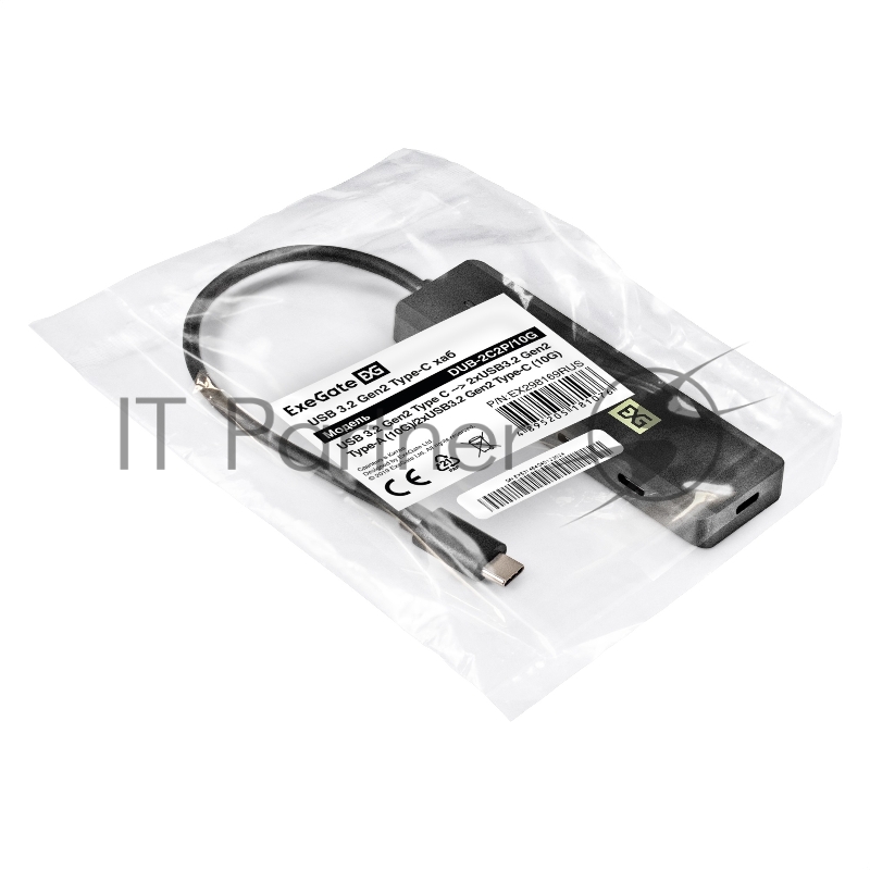 USB-Хаб (концентратор) 4-в-1 ExeGate DUB-2C2P/10G (кабель-адаптер USB 3.2 Gen2 Type C --> 2xUSB3.2 Gen2 Type-A (10G)/2xUSB3.2 Gen2 Type-C (10G), SuperSpeed+ USB 10Gbps, Plug&Play, черный)