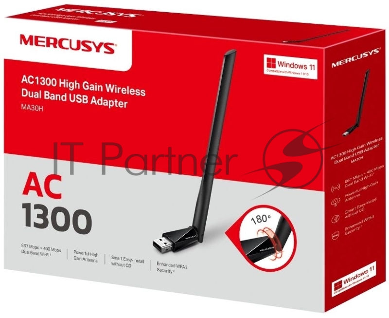 Mercusys MA30H AC1300 Двухдиапазонный Wi-Fi USB-адаптер высокого усиления