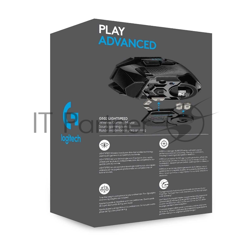 Мышь беспроводная/проводная Logitech G502 LIGHTSPEED черный, 25600 dpi, радиоканал, USB, кнопки - 11