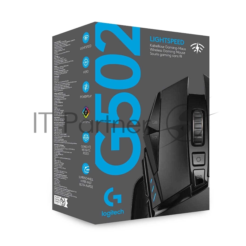 Мышь беспроводная/проводная Logitech G502 LIGHTSPEED черный, 25600 dpi, радиоканал, USB, кнопки - 11