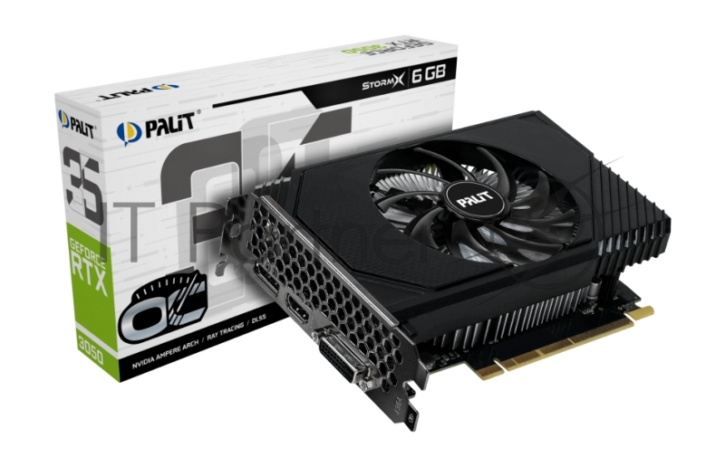 Видеокарта Palit RTX3050 STORMX OC 6Gb NVIDIA GeForce RTX 3050 6Gb PCI-E 4.0 96bit GDDR6 1042/14000 DVIx1 HDMIx1 DPx1 HDCP Ret