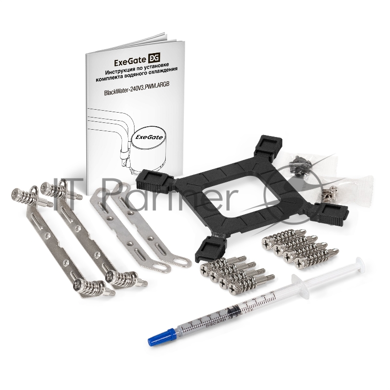 Комплект водяного охлаждения ExeGate BlackWater-240V3.PWM.ARGB (3 PIN 5V ADDRESSABLE RGB подсветка, LGA2066/2011/1366/1150/1151/11 TDP 260W, Fan 120mm, PWM, 600-1800RPM, Hydro bearing, 4pi