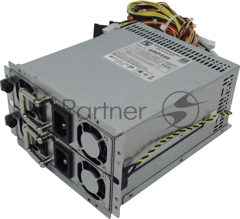 Блок питания Procase GRP550 с резервированием PS2+ ATX(550W+550W(1+1)),КПД=88+ Silver,185*150*86mm,Активный PFC,+5B=30A,+12B=46A,+3,3B=30A